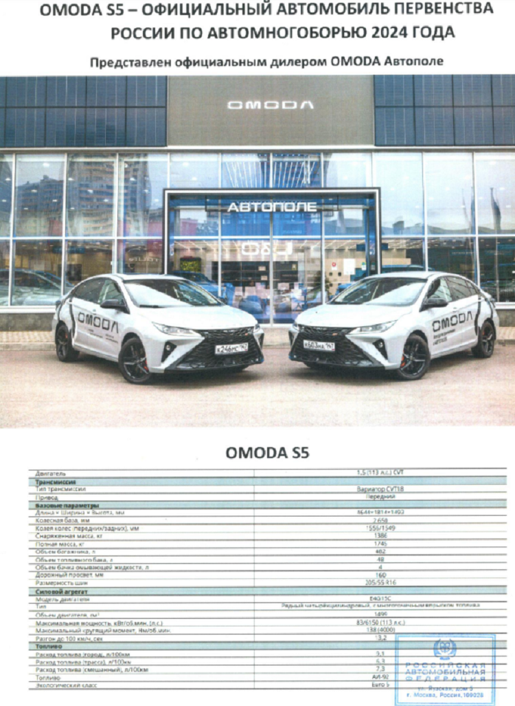 Автоспорт - автомногоборье 2024 СПб - официальный автомобиль первенства