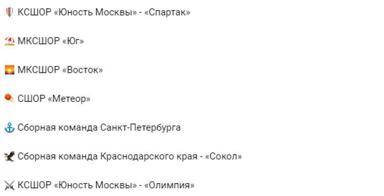 Бейсбол - Химки Планерная - юниоры до 19 лет - список команд