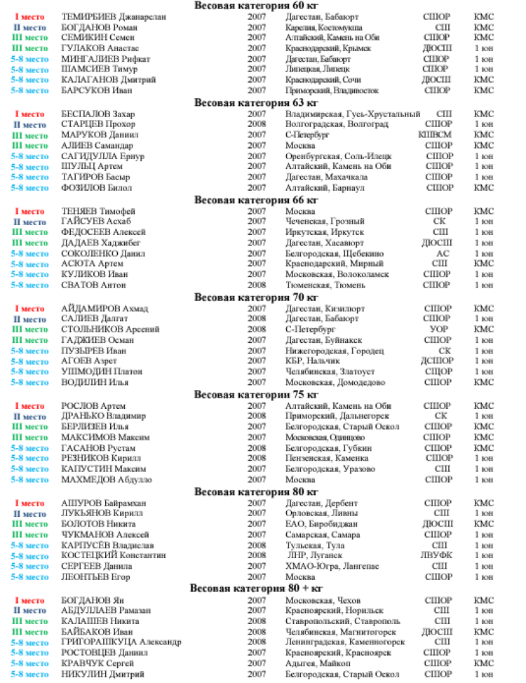 Бокс - Чехов юноши 15-16 лет - список призеров2