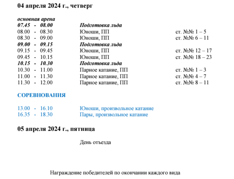 Фигурное катание - Казань 2024 юноши девушки старшие - расписание4