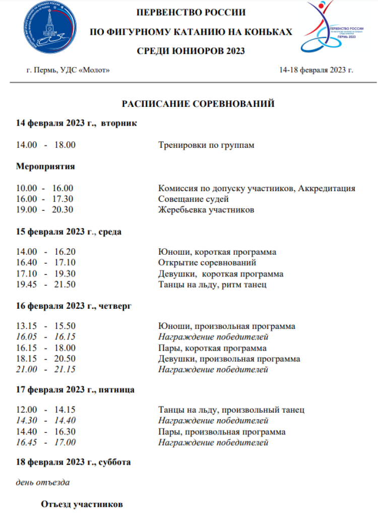 Фигурное катание - Пермь юниоры - программа