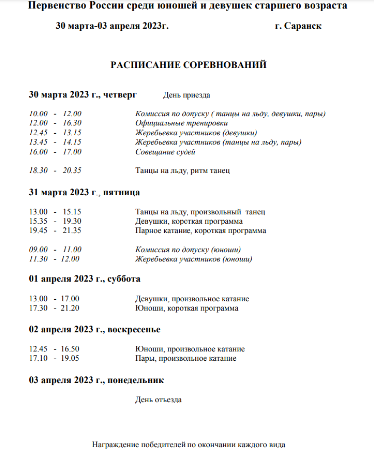 Фигурное катание - Саранск старшие юноши и девушки - программа