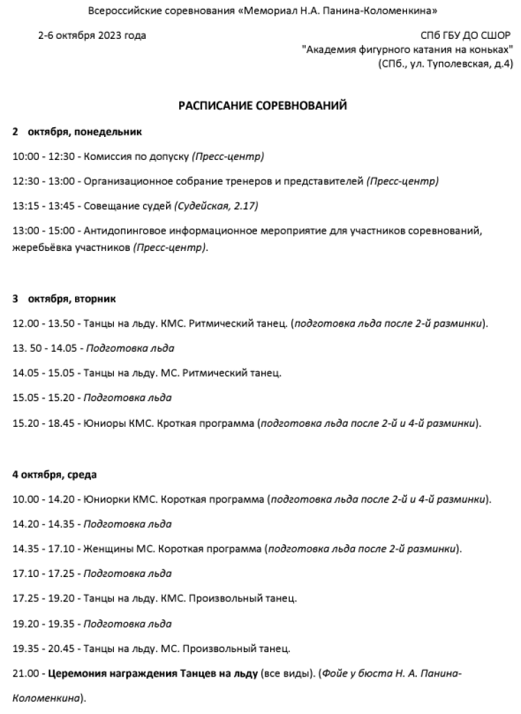 Фигурное катание - СПб Мемориал Панина-Коломенкина 2023 - программа1