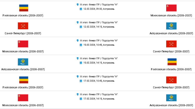 Гандбол - Астрахань 2024 девушки 2007-2008 - календарь игр - группа А