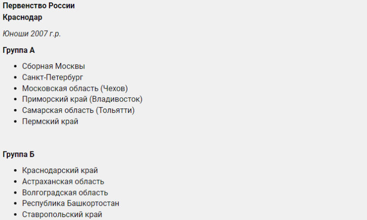 Гандбол - Краснодар юноши U18 - состав групп