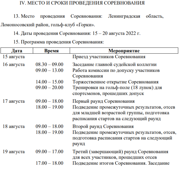 Гольф - Горки Ленобласть - программа1