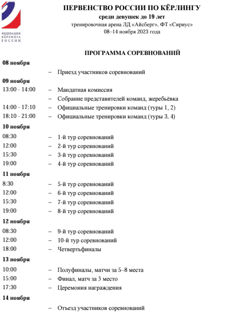 Керлинг - Сириус девушки до 19 лет - программа