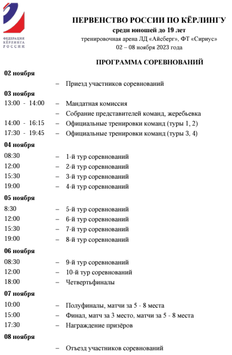 Керлинг - Сириус юноши до 19 лет - программа