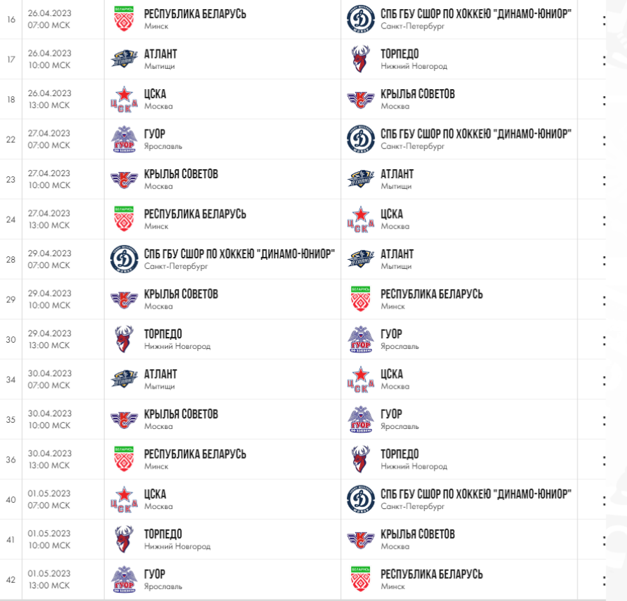Хоккей - Омск ЮХЛ до 18 лет - группа Б - календарь оставшихся игр после 2го тура
