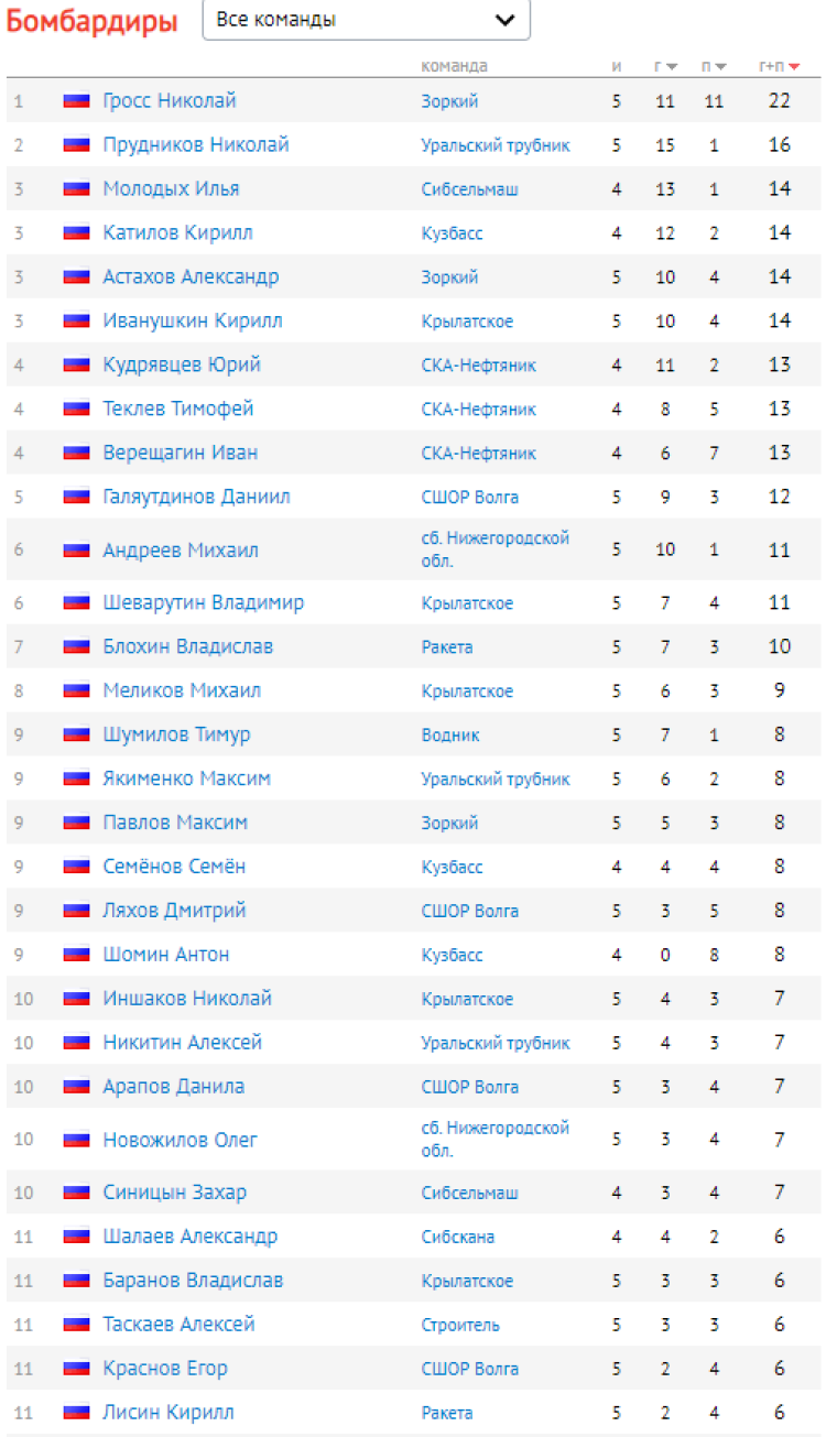 Хоккей с мячом - Казань 2006-2007 предварительный - бомбардиры