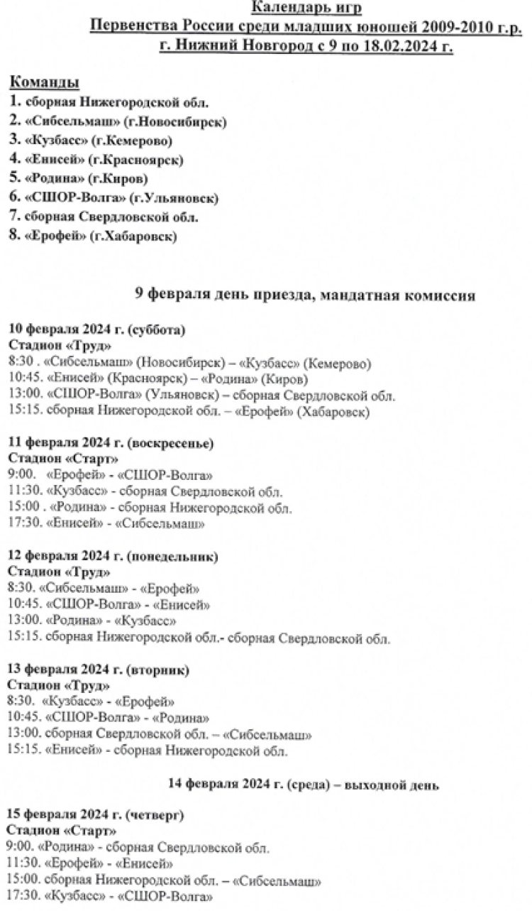 Хоккей с мячом - НН юноши 2009-2010 гр - календарь1