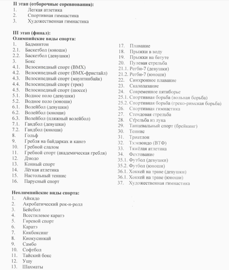 Летняя Спартакиада учащихся 2024 - перечень видов спорта - стр2