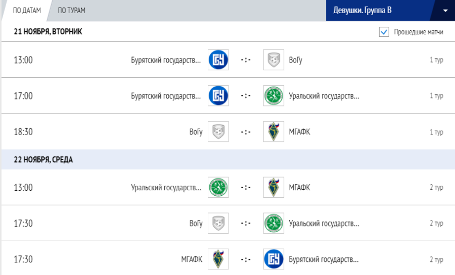 Мини-футбол - Кубок России среди вузов 2023 - девушки группа В - календарь игр