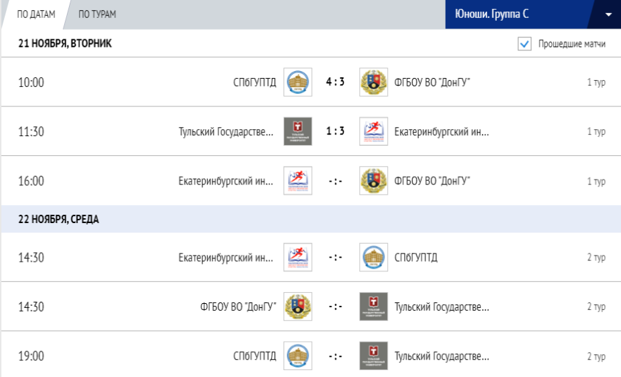 Мини-футбол - Кубок России среди вузов 2023 - юноши группа С - календарь игр