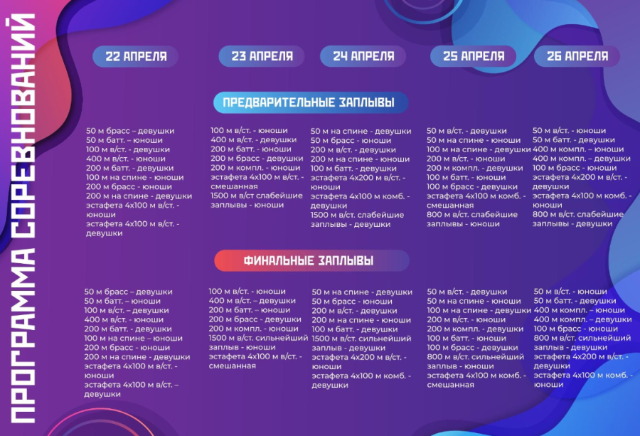 Плавание - Краснодар 14-15 лет - программа по дням красивая