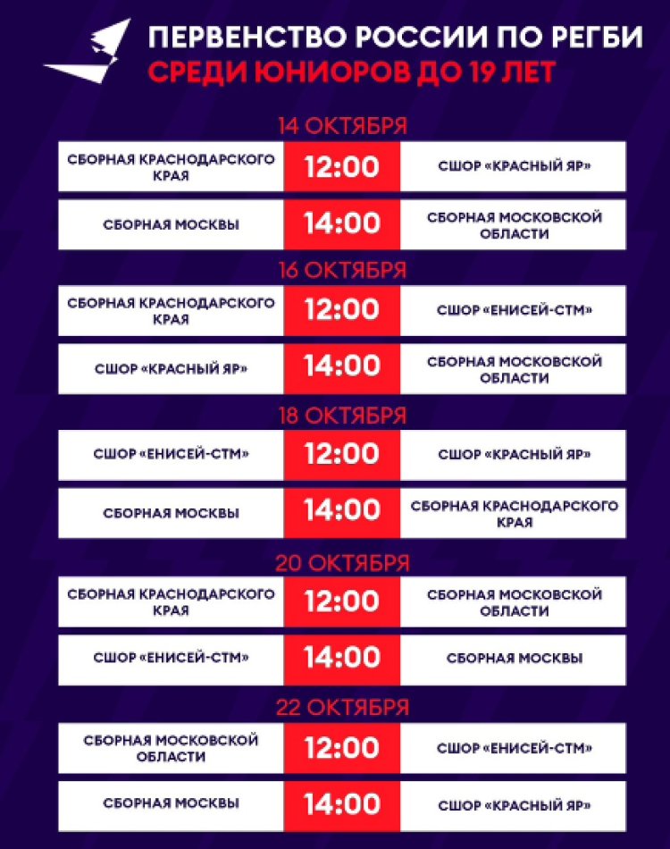 Регби - Сочи 2023 юниоры U19 - календарь игр