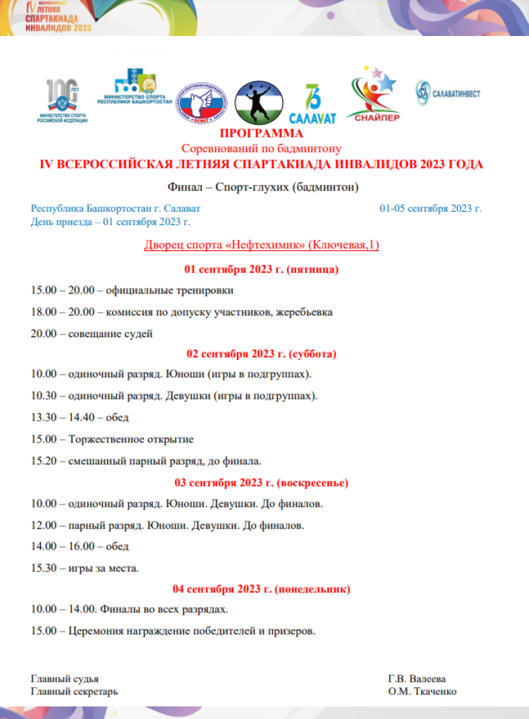 Спартакиада инвалидов - бадминтон глухие - Салават - программа игр