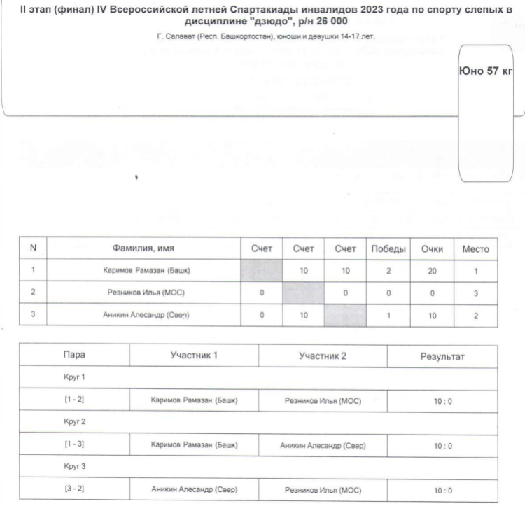 Спартакиада инвалидов - дзюдо слепые Салават - юноши до 57 кг итог