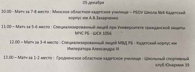 Спартакиада СГ 2023 - четвертый этап - Минск - мини-футбол - расписание стыков на 5 декабря