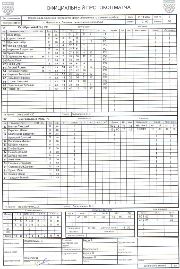 Спартакиада СГ 2023 - третий этап - Новополоцк - хоккей юноши - день1 протокол3