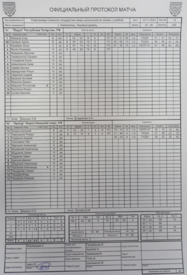 Спартакиада СГ 2023 - третий этап - Новополоцк - хоккей юноши - день3 протокол1