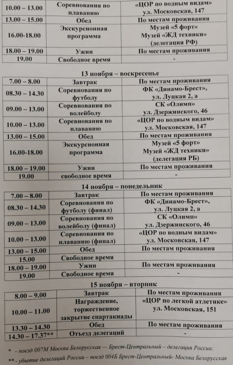 Спартакиада Союзного государства - 4-й этап Брест - программа2