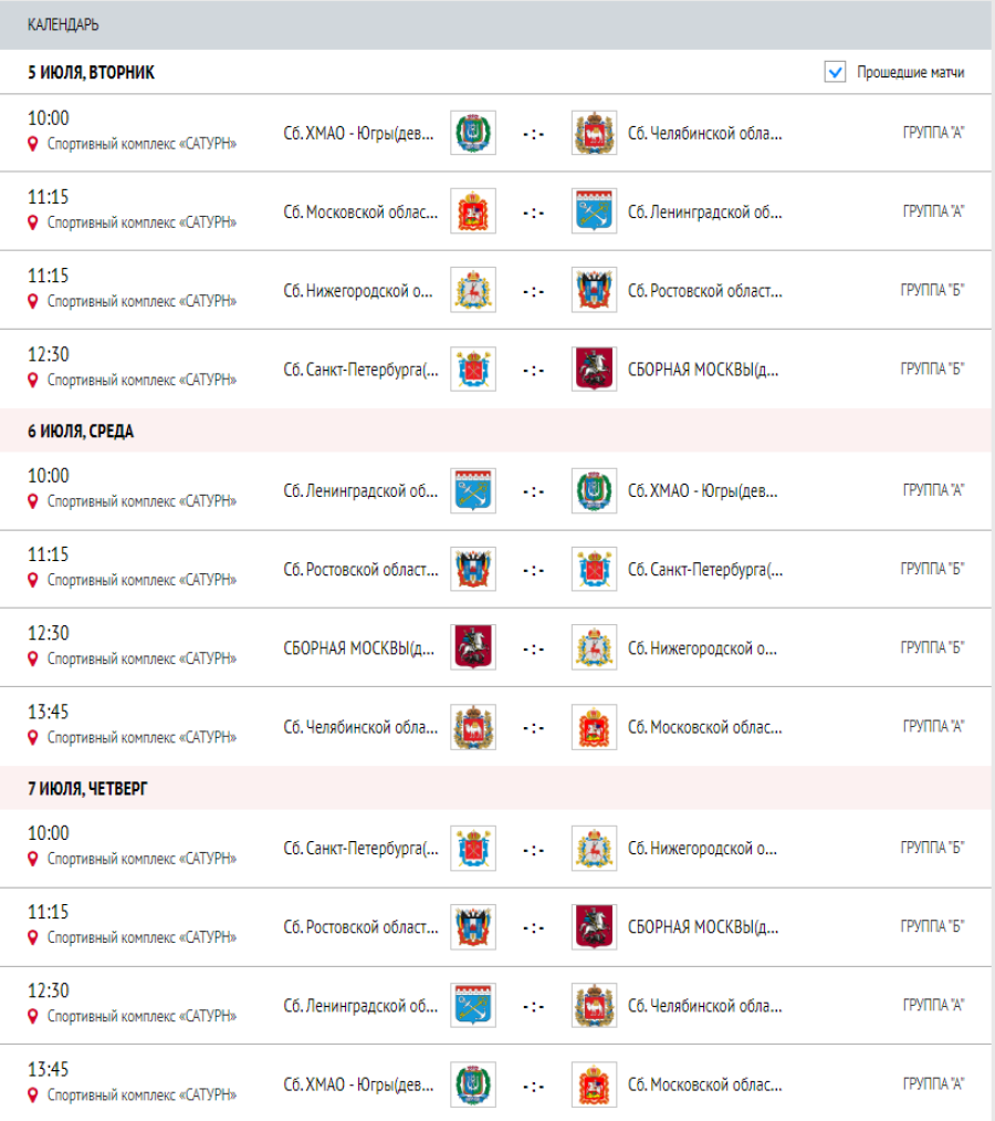 Спартакиада - водное поло - Раменское девушки - календарь