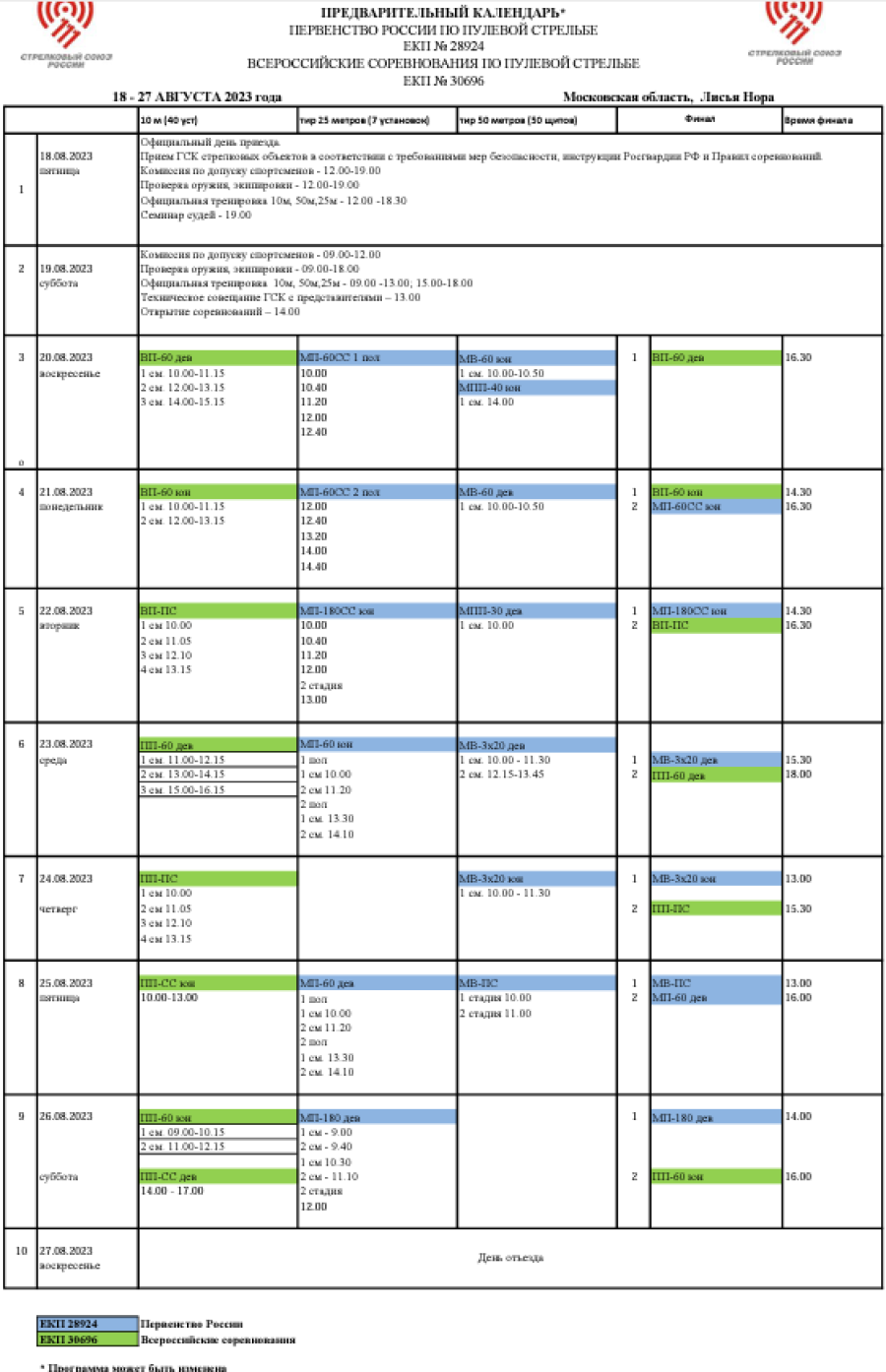 Стрельба пулевая - Игнатово до 17 лет - программа