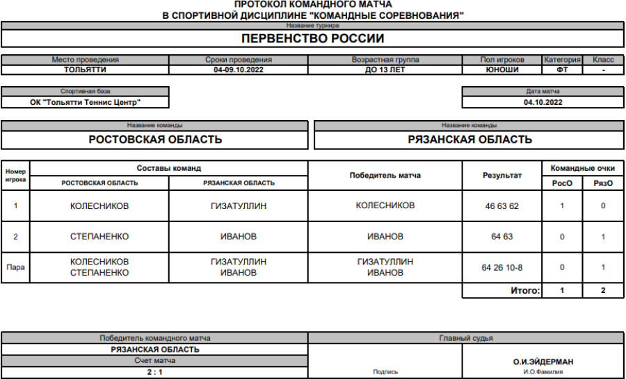Теннис - Тольятти до 13 лет - юноши - 1й тур - матч4