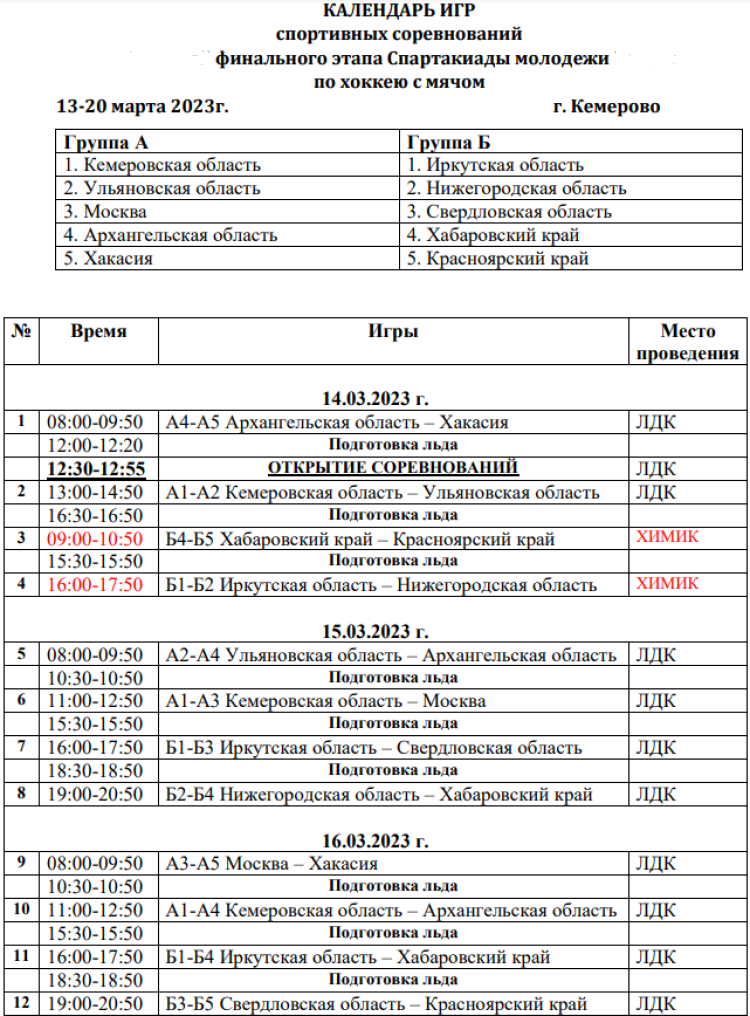 Зимняя Спартакиада молодежи - хоккей с мячом Кемерово - программа1