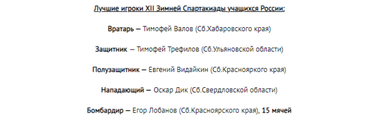Зимняя Спартакиада учащихся - хоккей с мячом - лучшие игроки